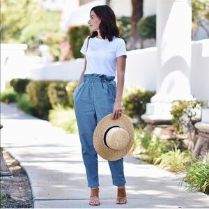 Zara Paper Bag Gingham Blue and White Pants XS